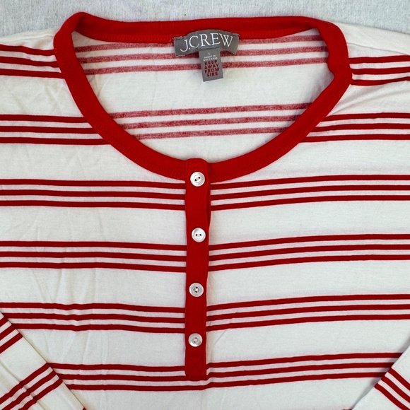 J.Crew Womens ECO Dreamiest LS Henley 2pc. Strip Pajama Set Top Pants Sz. Large - Picture 4 of 15